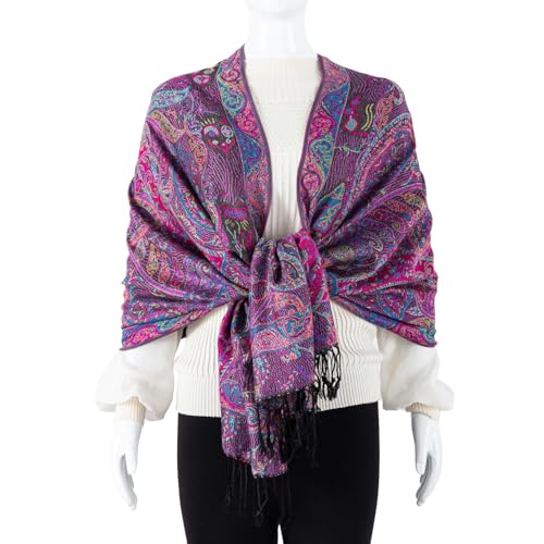 TUSHUSTY Pashmina Feel Shawls Wraps Rave Scarf for Women Soft Silky Reversible Men Scarves Hijab - color: Purple Pink Black