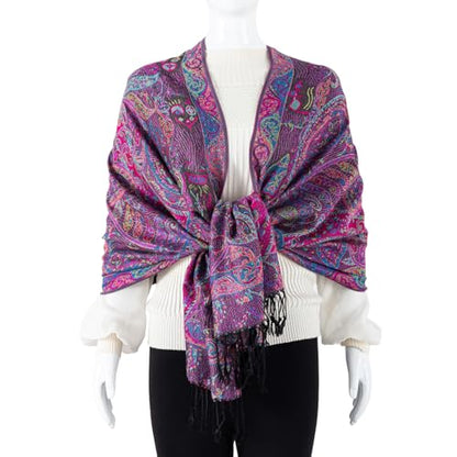 TUSHUSTY Pashmina Feel Shawls Wraps Rave Scarf for Women Soft Silky Reversible Men Scarves Hijab - color: Purple Pink Black
