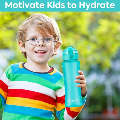OLDLEY Kids Water Bottle with Straw for School Girls Boys, 15 oz Unbreakable Leak-Proof BPA-Free Motivational Water Bottles with Times to Drink for Travel Sports Gym, 1 Straw Lid, Mint - color: A-Mint, style: Straw Lid
