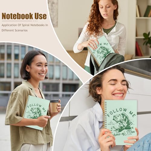 WUCHJ Green Retro Fish Christian Notebook, Matthew 4:19 Bible Verse Journal, Religious Scripture Spiral Notebook Journal for Note Taking, Christian Faith Based Gifts for Women Men, 5.5x8.3 Inch - color: green fish follow me
