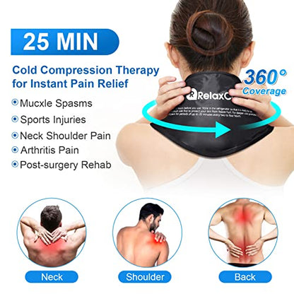 Neck Ice Pack Wrap, RelaxCoo Reusable Gel Ice Pack for Neck Shoulders, Cold Compress Therapy for Pain Relief, Injuries, Swelling, Bruises, Sprains, Inflammation and Cervical Surgery Recovery - style: BLack-1 Pack