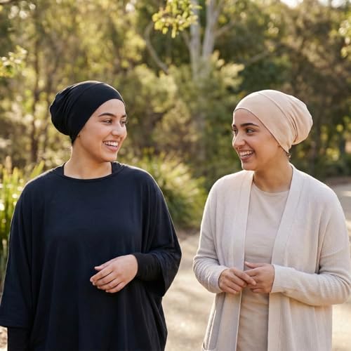 3 Pcs Women Hijab Undercap, Non Slip Hijab Cap, Solid Color Undercap Under Scarf for Women (Black, White, Khaki)