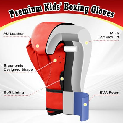 Kids Boxing Gloves for Boys & Girls, Youth Boxing Training Gloves for Kids Age 3 to 9 Years, 4OZ Training Sparring Gloves for Punching Bag Kickboxing Muay Thai MMA - color: Red