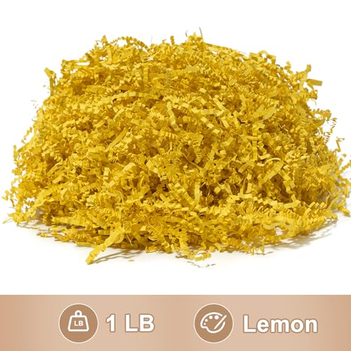Wowxyz 1 LB Crinkle Cut Paper Shred Yellow Crinkle Shredded Paper for Gift Baskets - Gift Box Bag Filler - Confetti Stuffing for Birthday, Holiday Present Packaging Wrapping - color: Yellow