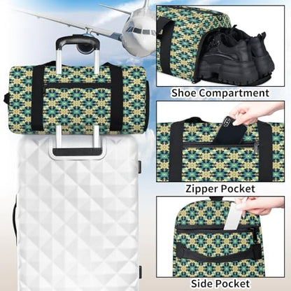 Islamic Ethnic Theme Sport Duffel Bag with Shoes Compartment Overnight Weekender Travel Bag Tote Gym Luggage Organizer Duffel Bags for Women Men