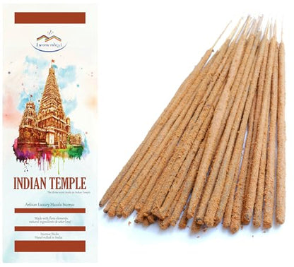 Indian Temple Incense Sticks - Artisan Masala Incense - Handrolled Long Burning Extra-Thick Sticks - Divine Scent for Home & Meditation - 100 gm