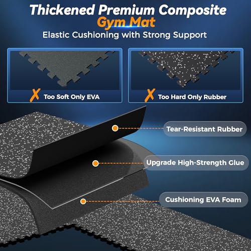 SUPERJARE 1" Extra-Thick Rubber Top Exercise Mat, Puzzle Gym Flooring for Home Gym, Gym Mat for Workout Equipment, Interlocking Floor Tiles with EVA Foam, 24 Pcs 96 Sq Ft, Black/Grey - size: 24 Tiles (96 Sq Ft)