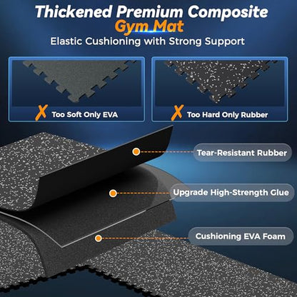SUPERJARE 1" Extra-Thick Rubber Top Exercise Mat, Puzzle Gym Flooring for Home Gym, Gym Mat for Workout Equipment, Interlocking Floor Tiles with EVA Foam, 48 Pcs 192 Sq Ft, Black/Grey - size: 48 Tiles (192 Sq Ft)