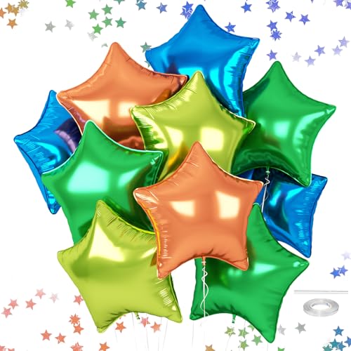 Blue Green Orange Star Balloons, 18 Inches Dinosour Balloon for Helium - color: Blue Green Orange