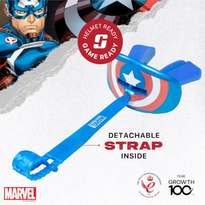 Marvel Captain America FLip Guard, Football Mouth Guard with Detachable Strap, Lip Protector Adult and Youth, Flag Football & Lacrosse (One Size, Blue) - color: Captain America