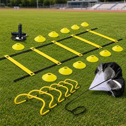 Agility Training Set, Speed Training Set with Ladder, Cones, Hurdles & Parachute, Athletic Gear for Football Basketball - style: Speed And Agility Training Set