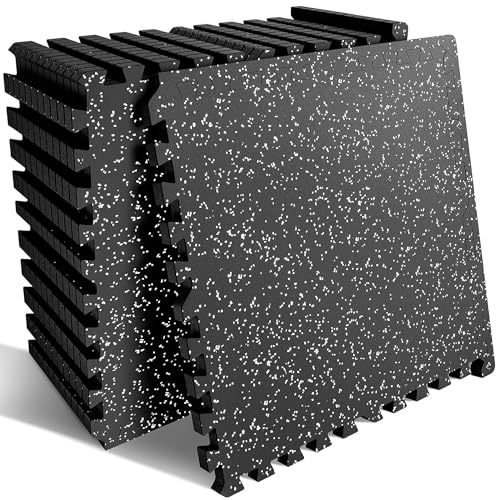 0.56-Inch Thick 48 Sq ft Exercise Equipment Mats | 12 Tiles Interlocking High-Density EVA Foam Rubber Puzzle Gym Flooring for Home Gym & Heavy Weight Workouts, 24 x 24 in Black/Gray - color: Grey, size: 12 Tiles (48 Sq Ft)