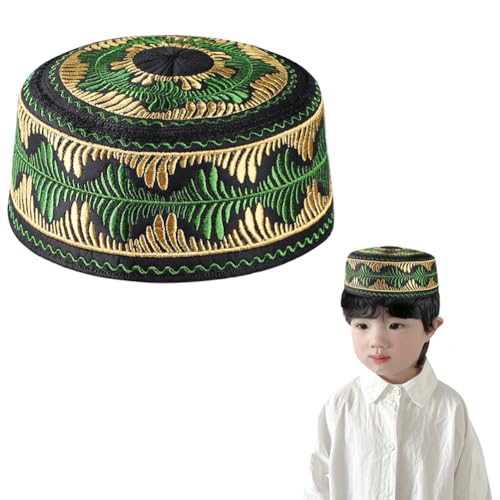 Kids Boys Muslim Prayer Kufi Hat Islamic Prayer Cap Embroidered Prayer Headwear Cap Praying Skull Cap Topi Ramadan Eid Hat - color: Black-small