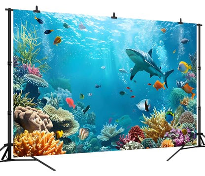 7x5FT Under The Sea Backdrop Ocean Underwater World Aquarium Coral Tropical Ornamental Fish Background for Baby Shower Birthday Party Decorations Vinyl