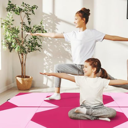 Giantex 4'x10'x 2" Gymnastics Mat, 4-Panel Folding Aerobics Exercise Mat w/Hook & Loop Fastener, Carrying Handle, Portable Tumbling Mat for Stretching Yoga Cheerleading Martial Arts