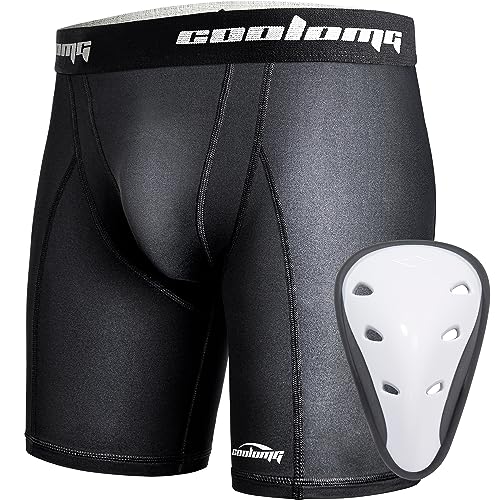 COOLOMG Youth Boys Compression Shorts with Athletic Cup Baseball Football | Sports Protective Groin Cup Underwear for Tball MMA Lacrosse Hockey - color: Black, size: X-Small