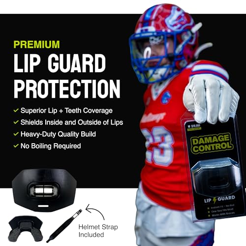 DAMAGE CONTROL Youth Football Mouth Guard – Breathable No Boil Mouthpiece, Protects Lips & Teeth, Works with Braces, Includes Helmet Strap – Sports Gear & Accessories (Black) - color: Black