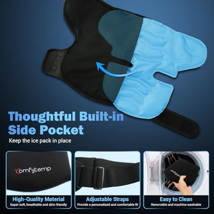 Comfytemp Shoulder Ice Pack Wrap, Shoulder Brace Rotator Cuff Cold Therapy | FSA Eligible HSA, Reusable Gel Cold Shoulder Compression Sleeve for Injuries, Shoulder & Arm Pain Relief, 2 Gel Ice Packs - color: Black - 2 Gel Pack + 1 Brace