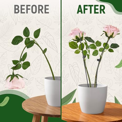 10Pcs Plant Support Stakes for Indoor Plants 16 Inches with 15 Clips, Plant Sticks for Indoor and Outdoor Plants, Tall Bendable Orchid Clips and Single Stem Flower Stakes (Green)
