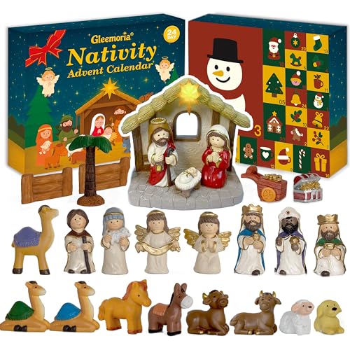 Nativity Advent Calendar 2026 Kids - 24 Days Light-Up Nativity Scene Set with Resin Figures，Toddler Advent Calendar 2026 Girls and Boys，Christmas Countdown Calendar Gifts for Children