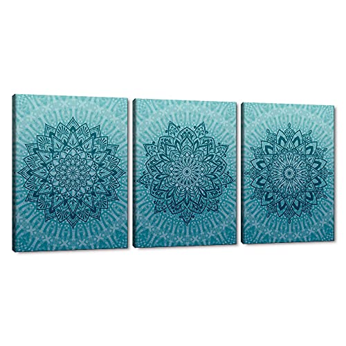 MAMAGO Canvas Wall Art Mandala Painting 3 Panels Boho Pictures Modern Teal Blue Posters and Prints Artwork Home Decorations for Living Room Office Bedroom Framed Ready to Hang - 12"x16"x3pcs - color: Style_04, size: 12" x 16" x 3Panels