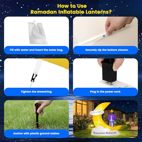 Inflatable Ramadan Decorations 6.1FT Outdoor, Muslim Eid Mubarak Blow Up with LED Lights, Waterproof Islamic Ramadan Moon & Star Decor for Garden Yard Lawn Fasting Celebration