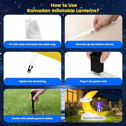 Inflatable Ramadan Decorations 6.1FT Outdoor, Muslim Eid Mubarak Blow Up with LED Lights, Waterproof Islamic Ramadan Moon & Star Decor for Garden Yard Lawn Fasting Celebration