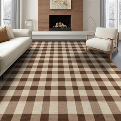 8'x10' Washable Flatwoven Rug, Beige Farmhouse Plaid Stain Resistant Extra Large Carpet Non-Slip Chair-Friendly Mat for Dining Room, Large Office, Lounge | Ref:1910430 - color: Beige/Pattern 31, size: 8' x 10' (Rectangular)