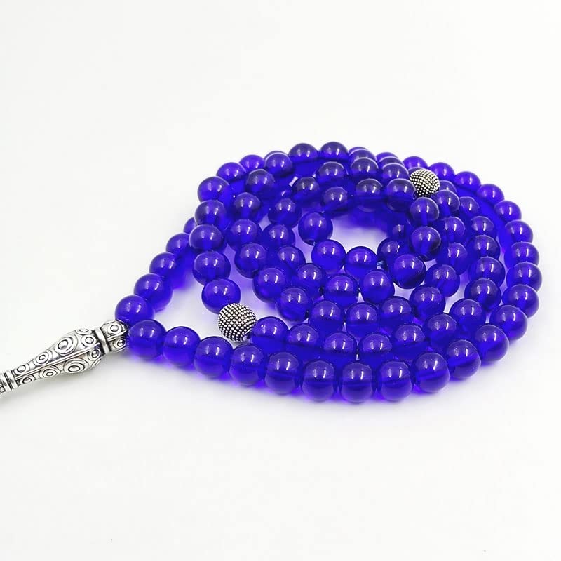 ALBASHAN blue tasbih 8mmx 99 100 beads with Metal tassel prayer beads gift Muslim Rosary - size: 8MMX99BEADS