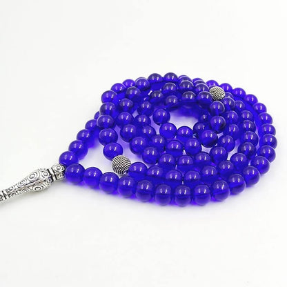 ALBASHAN blue tasbih 8mmx 99 100 beads with Metal tassel prayer beads gift Muslim Rosary - size: 8MMX99BEADS