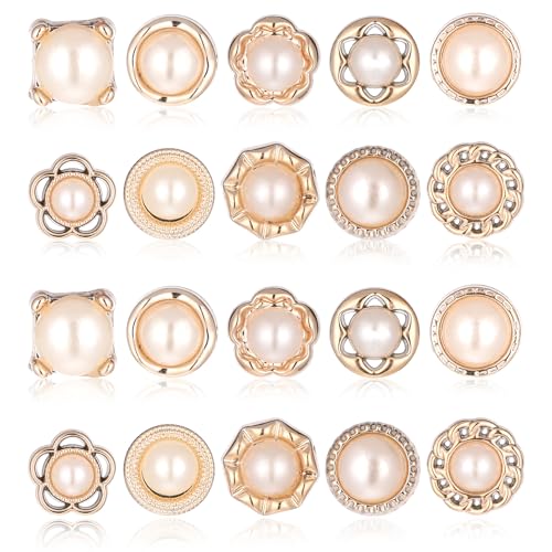 20 PCS Lapel Pins for Women, Women Shirt Brooch Buttons Reusable Decorative Pearl Button Novelty No Sew Pin Buttons for Dress Shawl Coat Shirt DIY Bags Christmas Decoration