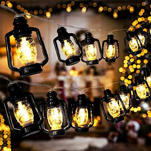 AceList 20 LED Black Lantern String Lights Mini Kerosene Lamp for Indoor Outdoor Patio Garden Holiday Home Ramadan Wedding Party Christmas Tree New Year Decorations(Warm White Light) - color: Black, size: 20 Lamp