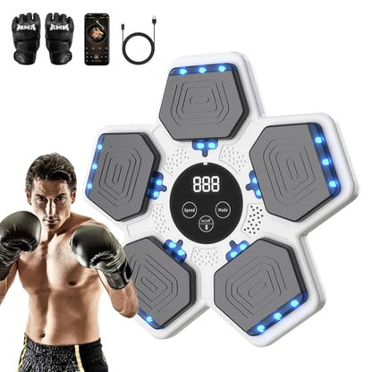 LOLBOX 2026 Music Boxing Machine for Adults and Kids, Smart Bluetooth Boxing Training Equipment with Gloves Wall Mounted, Workout Punching Machine for Home,Office and Gym - color: Off White