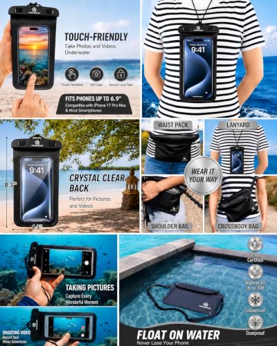 Freegrace Waterproof Dry Bag Set of 3 - Submersible Dry Sack with Double Zip Lock Seals - Includes Waist Pouch & Phone Case - Perfect for Kayaking, Swimming, Boating & Rafting (Black(Window), 5L) - color: Black, size: 5L, style: Window