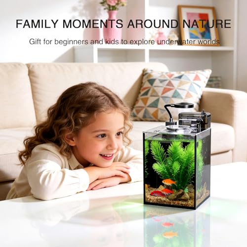 1.2 Gallon Betta Fish Tank, Small Aquarium Kit,Glass Small Fish Tank,Betta Fish Tank with a lid and Light and Filter, Small Transparent Glass Fish Tank with Light and Filter(Black Glass Background) - size: 1.2 Gallon