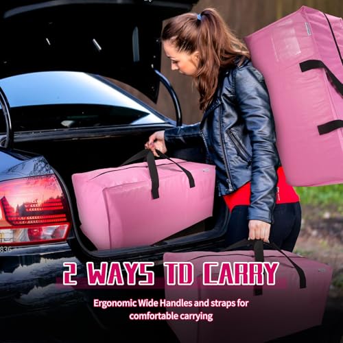 6-Pack Moving Bags,Heavy Duty Large Storage Bags with Zippers & Backpack Straps,Space Saver Bags are Packing Supplies for Moving & Travel,Alternative to Moving Boxes(Pink) - color: PINK