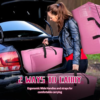 6-Pack Moving Bags,Heavy Duty Large Storage Bags with Zippers & Backpack Straps,Space Saver Bags are Packing Supplies for Moving & Travel,Alternative to Moving Boxes(Pink) - color: PINK