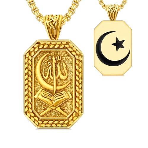 PELOVNY Allah Necklace for Men Women 925 Sterling Silver Islam Allah Pendant Chain Islamic Muslim Religious Jewelry Gifts - color: Allah-01-Golden
