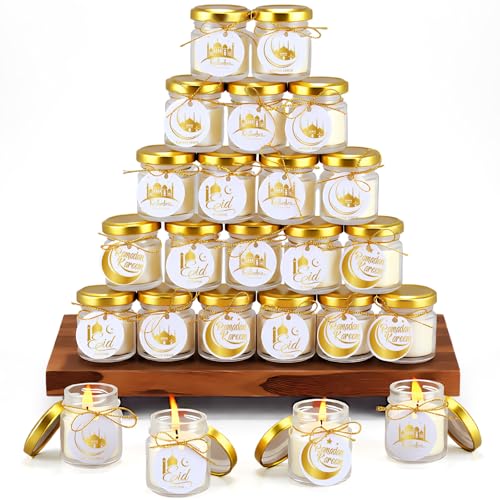MTLEE 24 Pcs Eid Mubarak Scented Soy Candles 1.8 oz Glass Ramadan Scented Candle Gifts for Women Muslim Islamic Gifts for Family Eid Party Favors Table Decorations