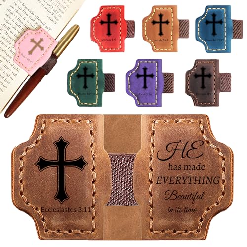 Personalized Leather Bookmark with Pen Holder - Magnetic Bible Verse Design, Christian Book Lovers Reading Accessory, for Book Lovers Men Women (Brown, Ecclesiastes 3:11) - color: Brown, size: Ecclesiastes 3:11