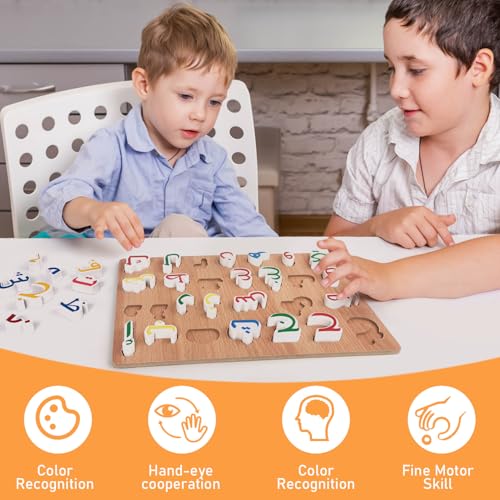 Arabic Alphabet Wooden Jigsaw Puzzle for Childrens, Toddlers, Kids Learning Arabic Alphabet Words Puzzle, Educational Arabic Learning for Kids, Childrens, Girls, Boys