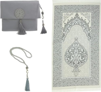 Premium Area Rug for Islamic Prayers - Muslim Prayer Mat and Rug for Men with Arabic Gifts - Traditional Islamic Prayer Rug Islam - سجادة صلاة Included - color: Grey