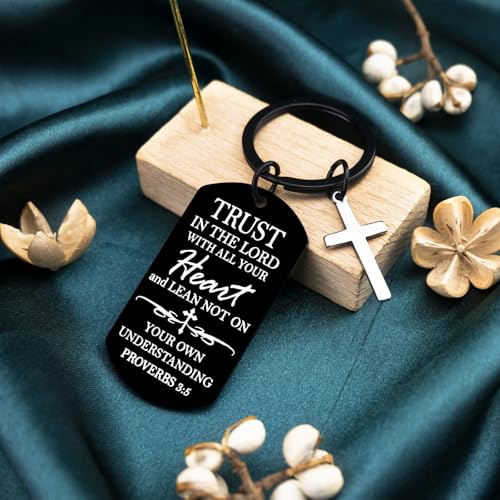 Cross Keychain For Women Men Bible Verse Keychain Religious Gifts Proverbs 3 5-6 Scripture Key Chains Cross Keyring Church Gift Christian Car Accessories