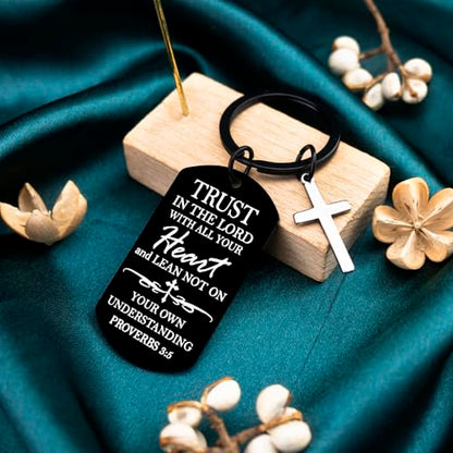 Cross Keychain For Women Men Bible Verse Keychain Religious Gifts Proverbs 3 5-6 Scripture Key Chains Cross Keyring Church Gift Christian Car Accessories