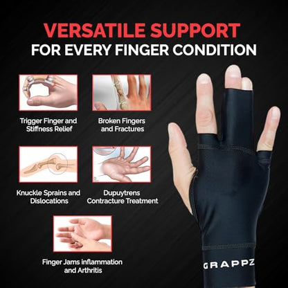 Grappz Middle Finger Brace Compression Gloves – Athletic Buddy Tape & Trigger Finger Splint Alternative – Finger Sleeve & Brace, Arthritis Pain Relief & Joint Stabilizer for All Sports – Unisex M - size: Medium, style: Middle Finger