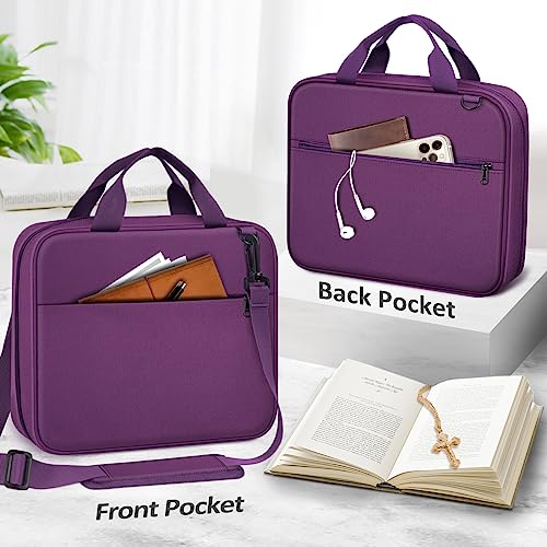FINPAC Large Bible Cover, Carrying Book Case Church Bag Bible Protective with Zippered Pocket and Handle, Gift for Men Women - color: Purple