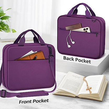 FINPAC Large Bible Cover, Carrying Book Case Church Bag Bible Protective with Zippered Pocket and Handle, Gift for Men Women - color: Purple