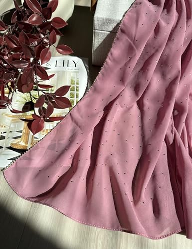 Hijab for Women Premium Chiffon Hijab Rhinestone Hijab Scraf for Women Muslim - color: Dull Pink