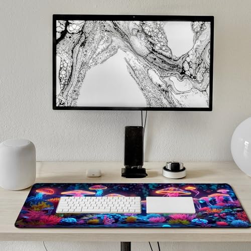 KeKee Glowing Colorful Sea Aquarium Neon Large Mouse Pad Gaming Mousepad Desk Pad for Keyboard and Mouse Mat Non-Slip Base 40x90cm, Style - size: 40x90cm