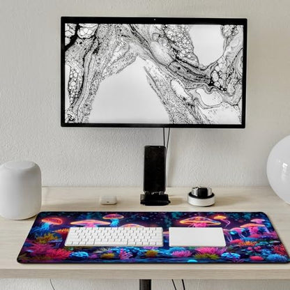 KeKee Glowing Colorful Sea Aquarium Neon Large Mouse Pad Gaming Mousepad Desk Pad for Keyboard and Mouse Mat Non-Slip Base 40x90cm, Style - size: 40x90cm
